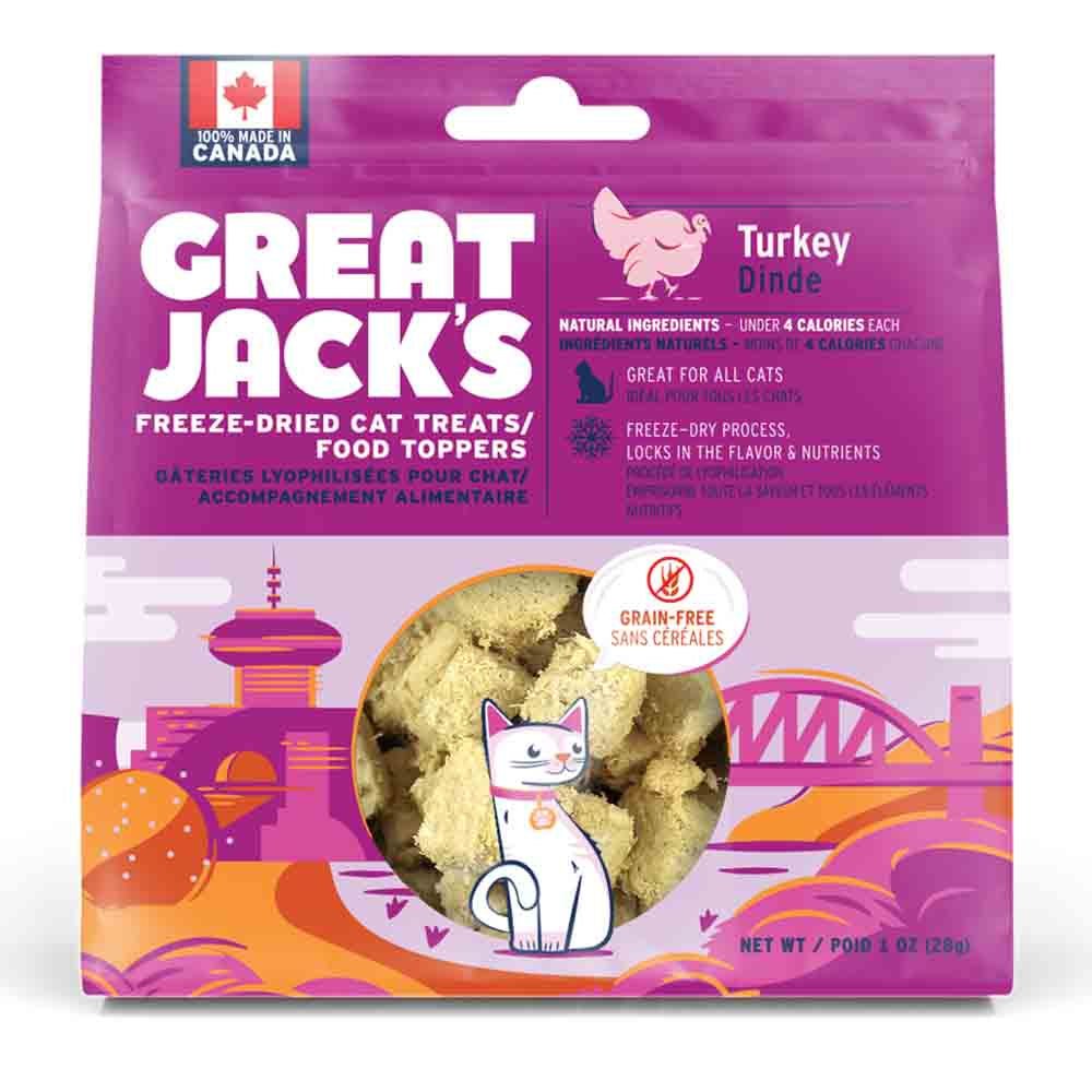 Great Jacks Freeze-Dried Cat Treats & Food Topper - Turkey 3 oz (85 gr) - Natural Pet Foods