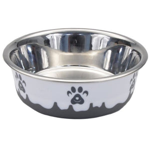 Maslow Trade Design Series Non Skid Paw Design Bowls Grey White Dog 6.75 Cup - Natural Pet Foods