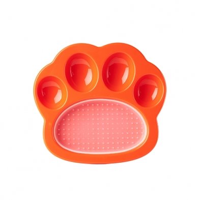 Pet Dream House PAW 2-in-1 Mini Slow Feeder Dish & Lick Mat for Cats and Small Dogs Orange - Natural Pet Foods