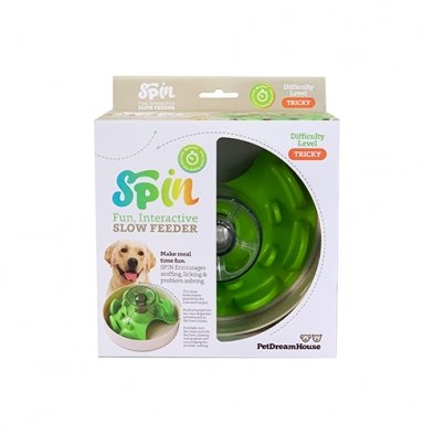 Pet Dream House SPIN Interactive Slow Feeder Pet Bowl - UFO Maze Green - Natural Pet Foods