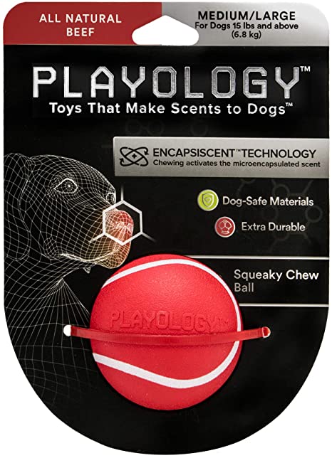Playology Squeaky Chew Ball small Beef Flavor SALE Natural Pet Foods
