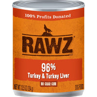 Rawz 96 % Turkey & Turkey Liver/canine-12.5 oz - Natural Pet Foods