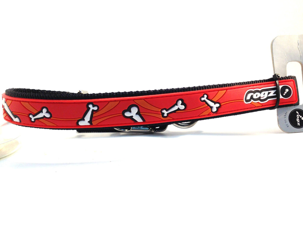 Rogz Gator Buckle Collar- Bones on Red XL SALE - Natural Pet Foods