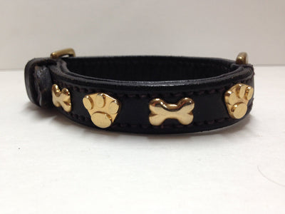 SD Black Collar with Gold Bones & Paws 14