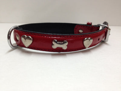 SD Red Bones & Hearts Leather Collar 16