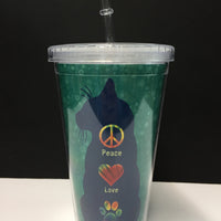 Tree-Free Greetings Cool Cup & Straw - Peace -Love -Cat - Natural Pet Foods