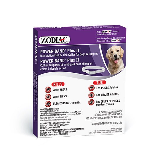 Zodiac Power Band Plus II Dual Action Flea & Tick Collar for Dogs & Puppies – With Precor® Insect Growth Regulator - Natural Pet Foods